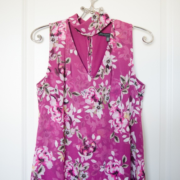 White House Black Market Pink Floral Halter Chiffon Dress Size 4 - Picture 5 of 11